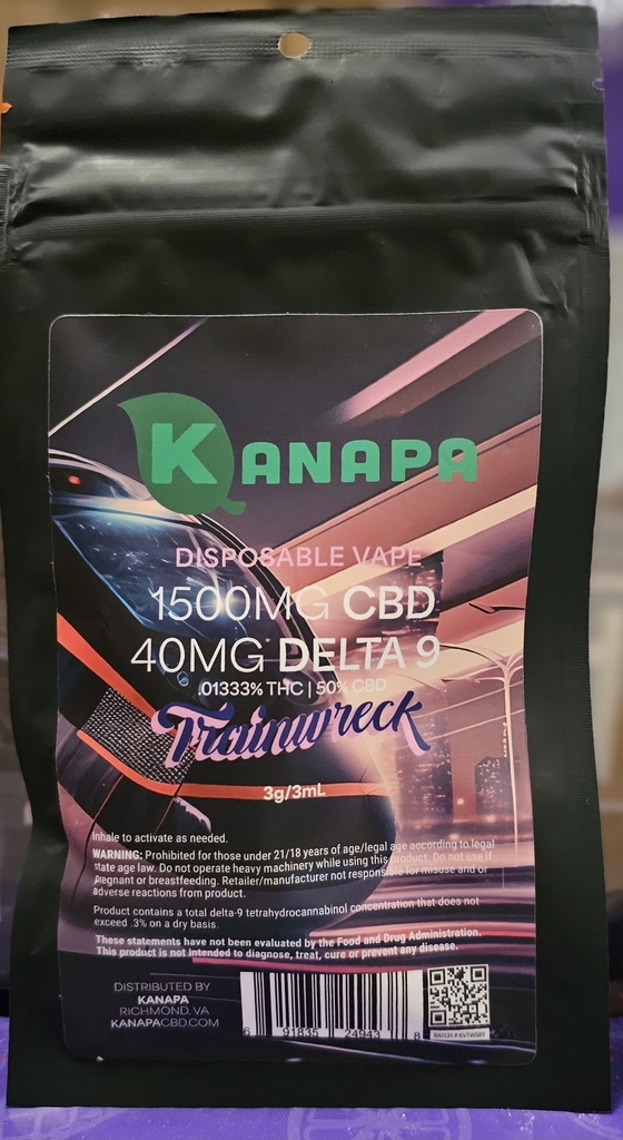 Kanapa- 1500mg CBD &amp; Delta 9 Disposable Vape- Trainwreck