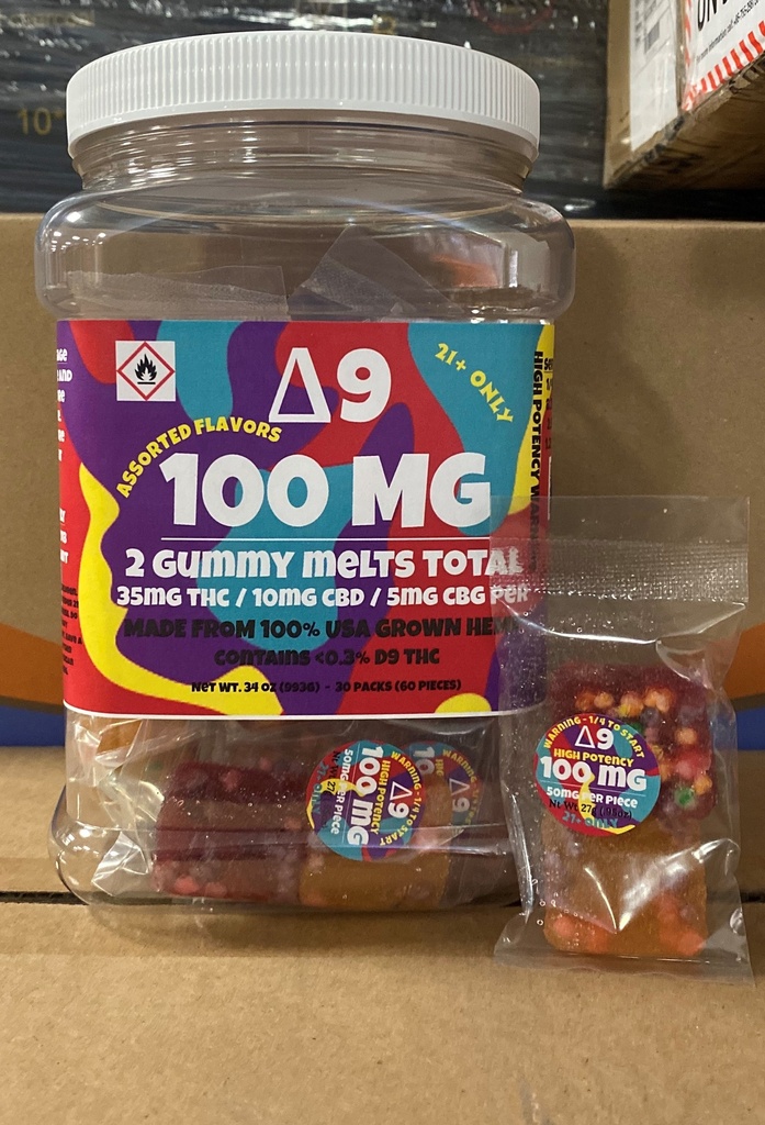 Dazed- Delta 9 Gummy Melts 100mg total- 60 Pieces